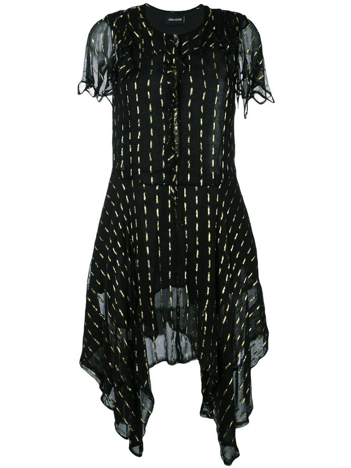 Zadig & Voltaire - Flared Asymmetric Dress - Women - Cotton/viscose/metallic Fibre - L, Black, Cotton/viscose/metallic Fibre