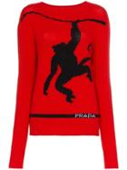 Prada Monkey Intarsia Wool Cashmere Blend Jumper - Red