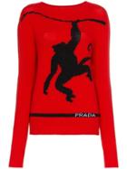 Prada Monkey Intarsia Wool Cashmere Blend Jumper - Red