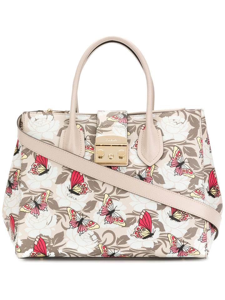 Furla Butterfly Print Metropolis Tote - Grey