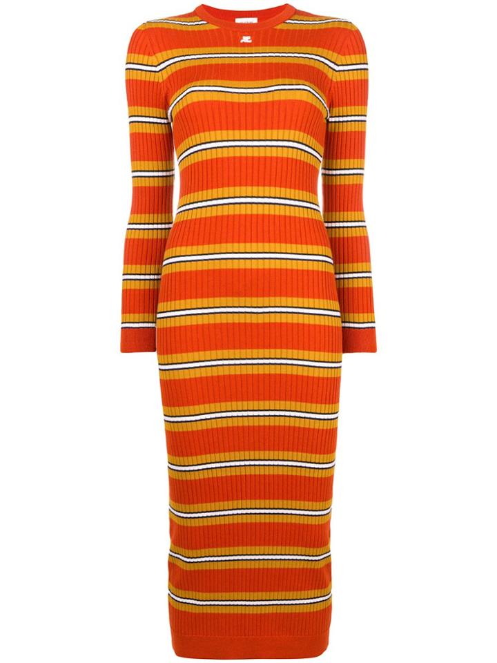 Courrèges Striped Fitted Knitted Dress - Yellow & Orange