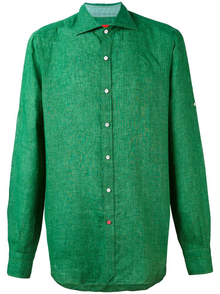 Isaia - Classic Shirt - Men - Linen/flax - 42, Green, Linen/flax