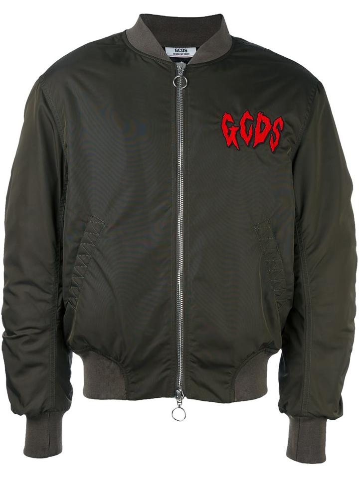 Gcds Embroidered Logo Patch Shell Bomber, Men's, Size: Small, Green, Polyamide/polyester