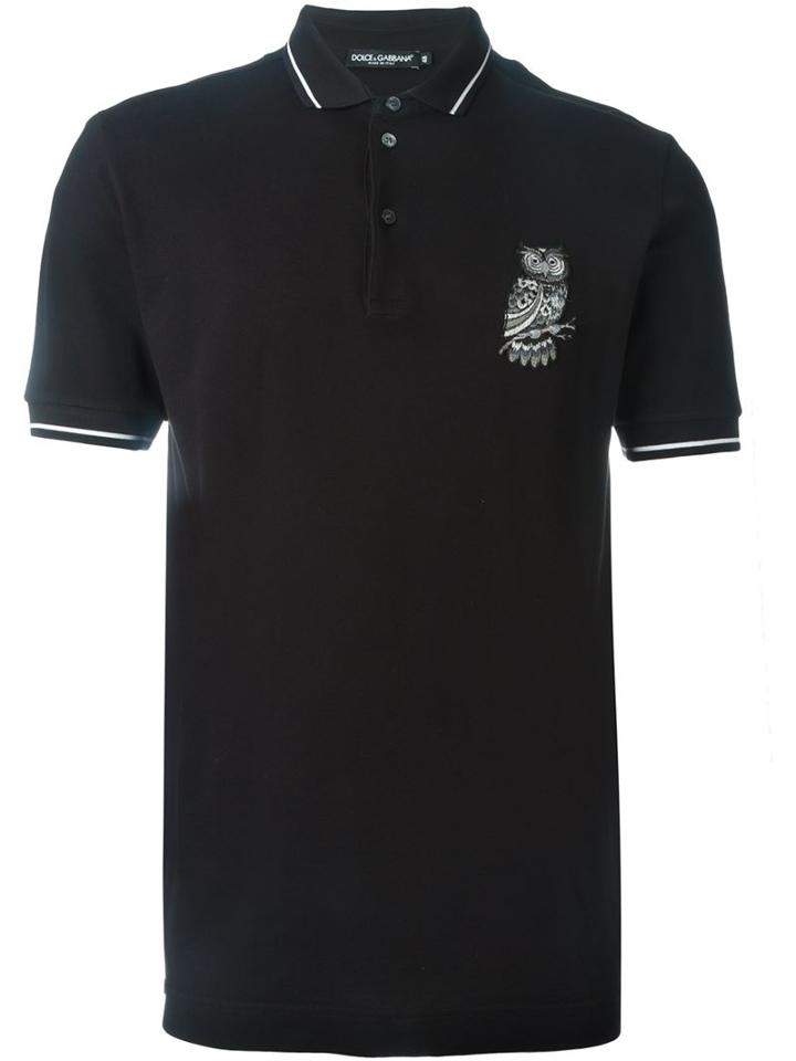 Dolce & Gabbana Owl Patch Polo Shirt, Men's, Size: 46, Blue, Cotton