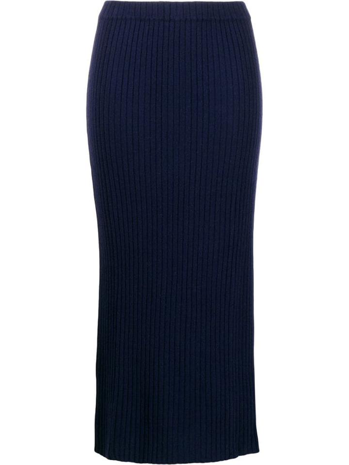 Allude Ribbed Knit Midi Skirt - Blue