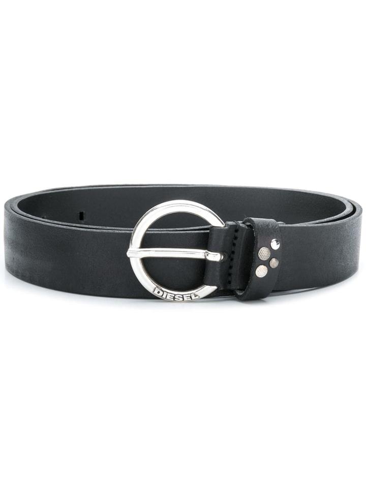Diesel Logo Plaque Buckle Belt - Black