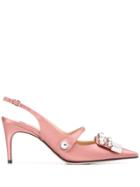 Sergio Rossi Crystal Studded Slingback Pumps - Pink