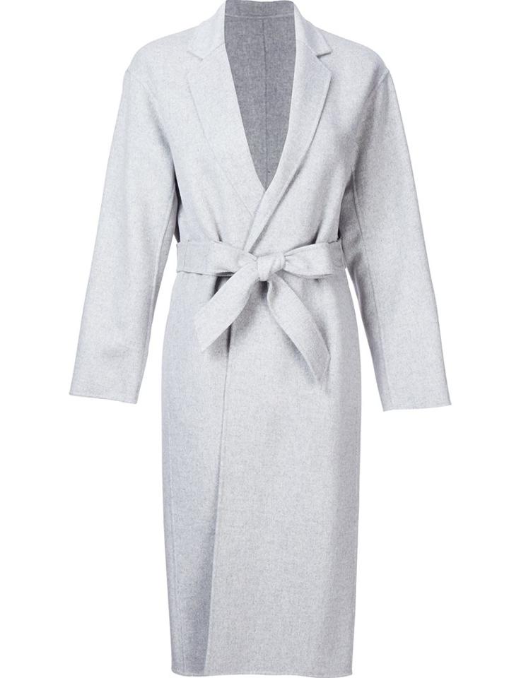 H Beauty & Youth. High Neck Belted Coat, Women's, Size: Medium, Grey, Nylon/wool