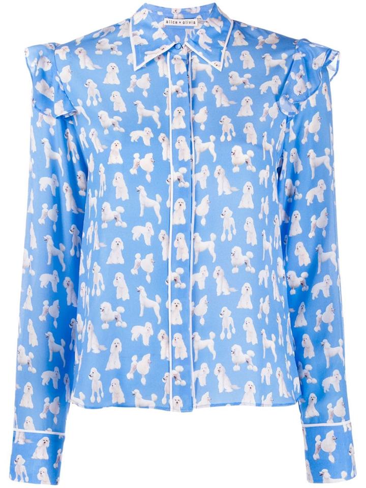Alice+olivia Dog Print Ruffle Sleeve Blouse - Blue
