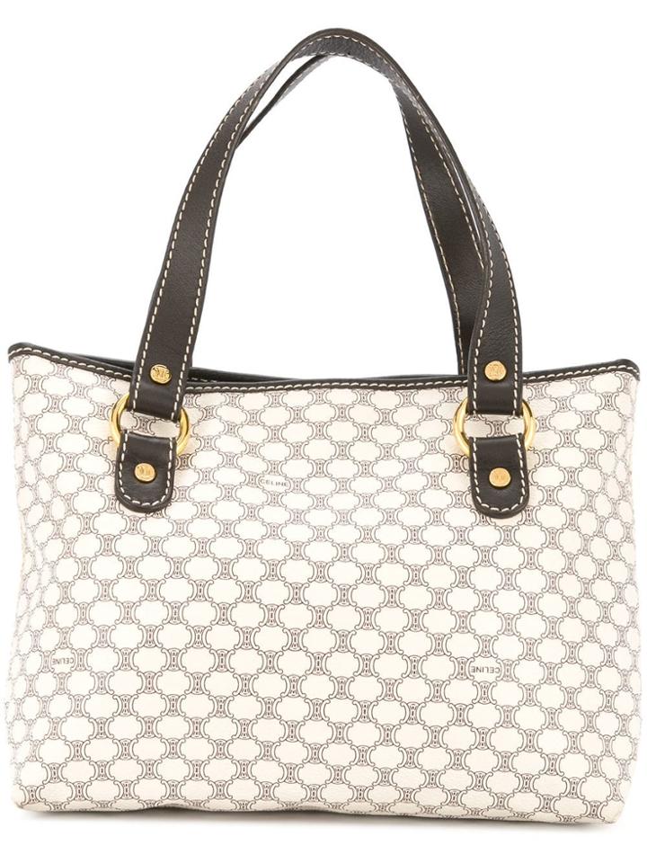 Céline Vintage Macadam Pattern Hand Bag - White