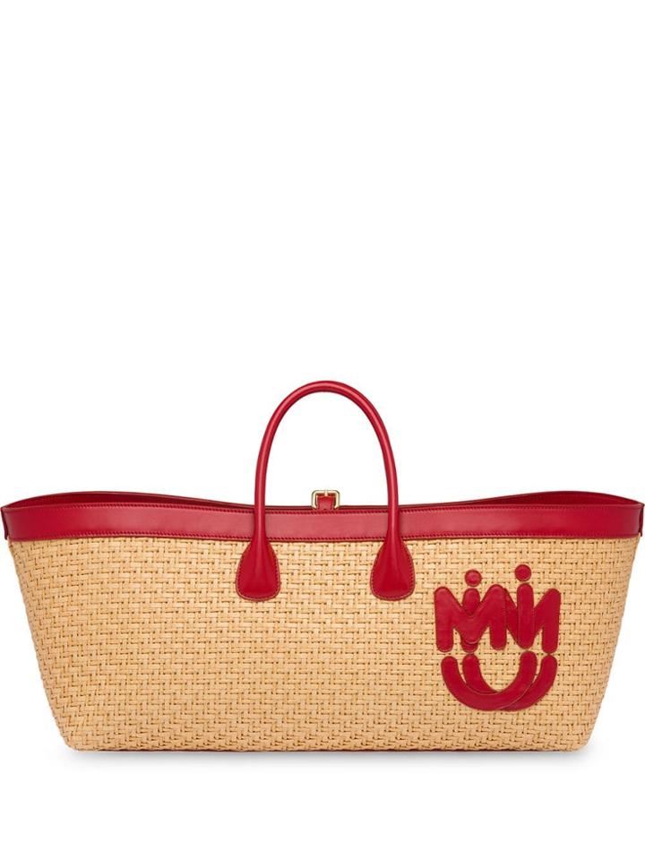 Miu Miu Straw Tote With Leather Trim - Neutrals