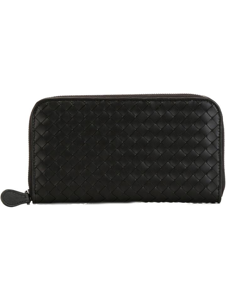 Bottega Veneta Nero Intrecciato Nappa Zip Around Wallet - Black