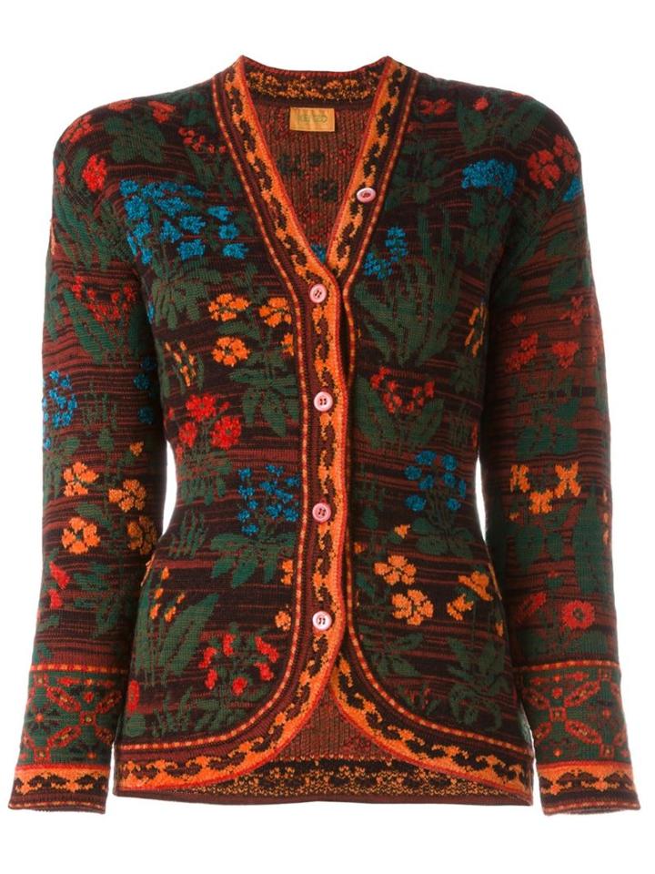 Kenzo Vintage Floral Intarsia Cardigan