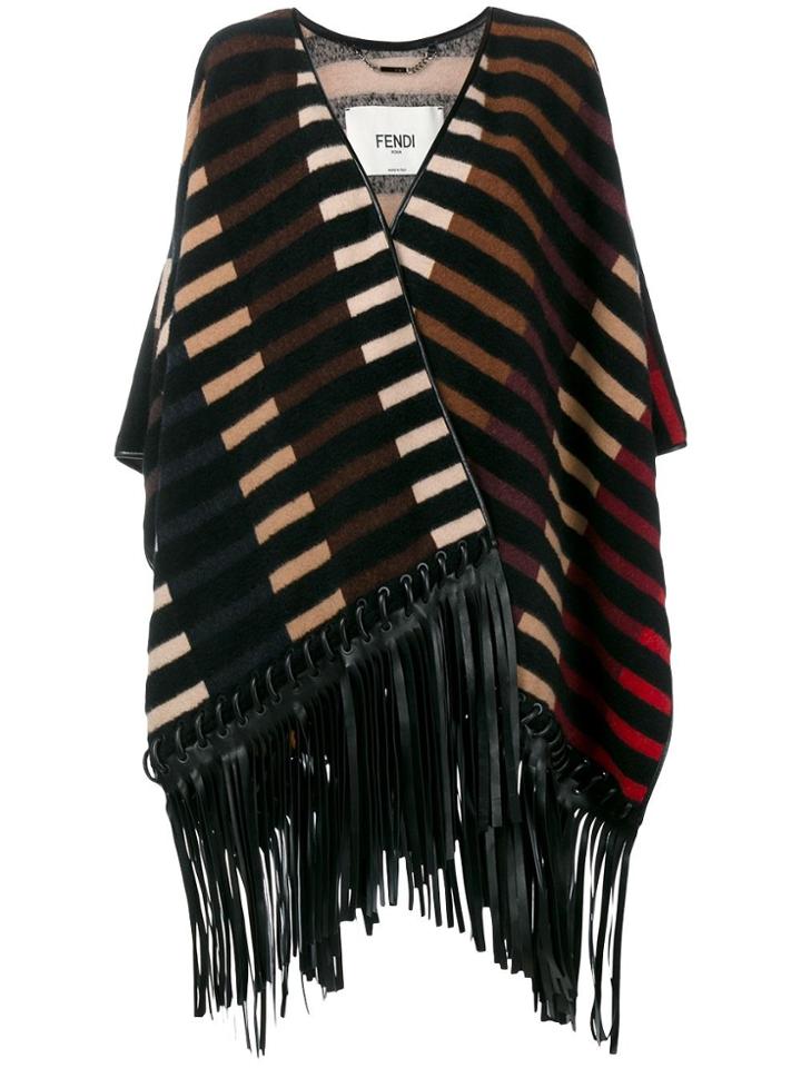 Fendi Striped Fringed Poncho - Brown