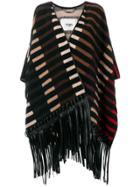 Fendi Striped Fringed Poncho - Brown