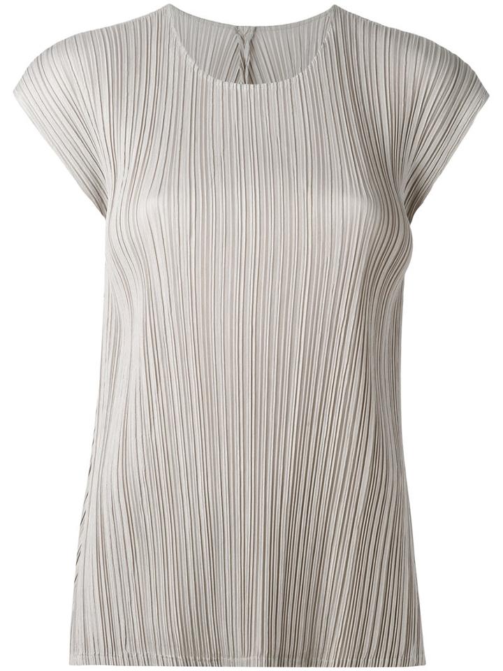 Pleats Please By Issey Miyake - Pleated Knitted Top - Women - Polyester - 3, Women's, Nude/neutrals, Polyester