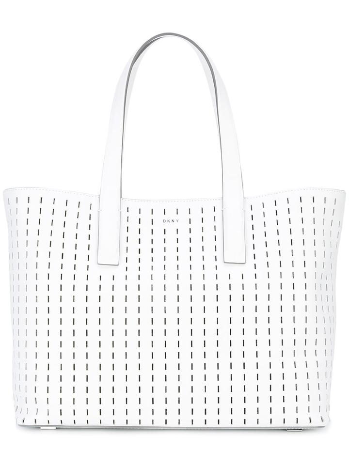 Dkny - Embroidered Tote - Women - Leather - One Size, White, Leather