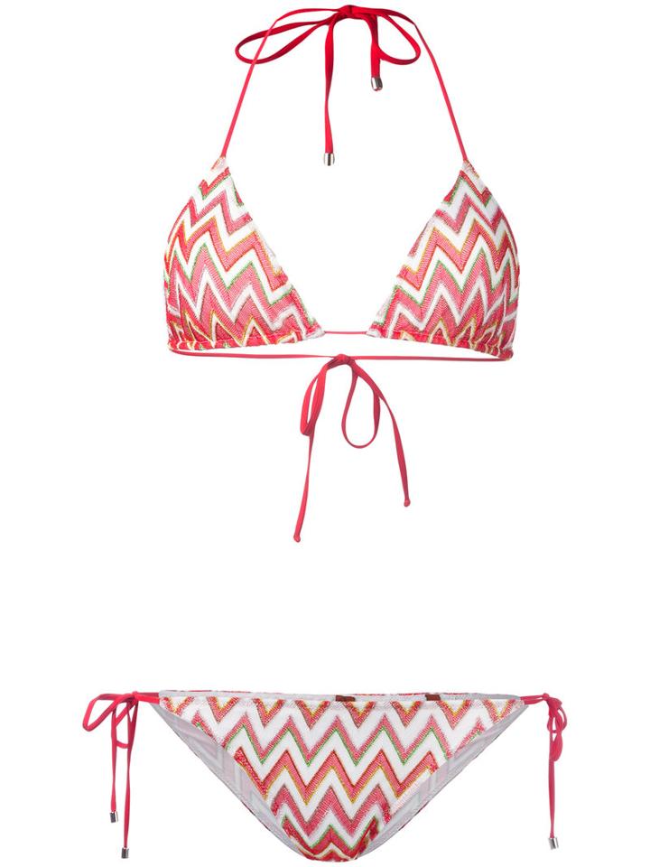 Missoni Chevron Pattern Bikini, Women's, Size: 44, Red, Viscose/cupro/polyester/spandex/elastane