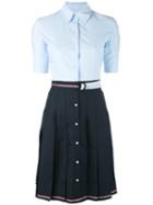 Thom Browne - Pleated Shirt Dress - Women - Silk/wool - 42, Blue, Silk/wool
