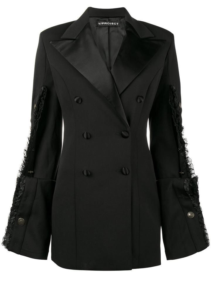 Y / Project - Oversized Trimmed Blazer - Women - Polyester/spandex/elastane/acetate/wool - 36, Black, Polyester/spandex/elastane/acetate/wool