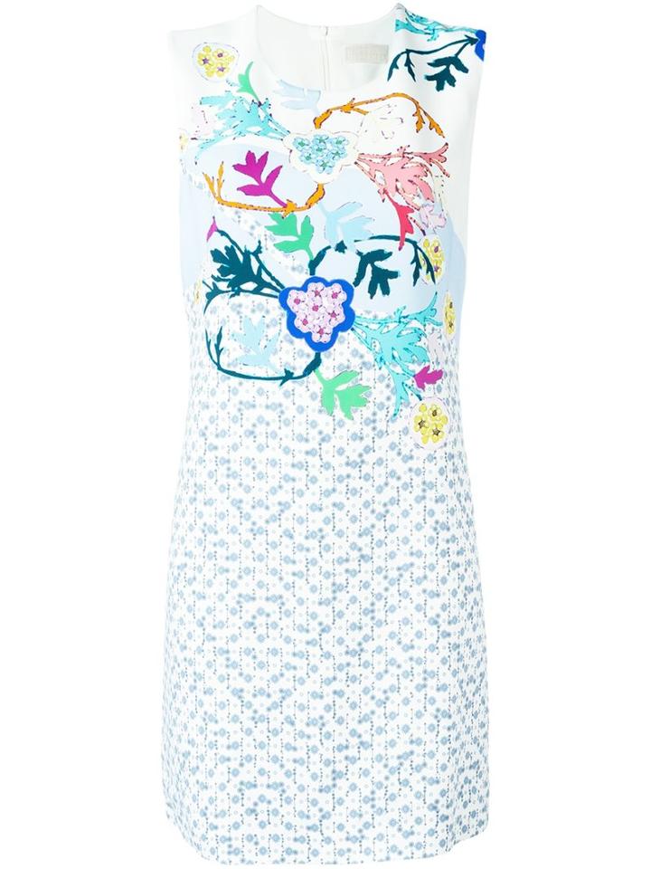 Peter Pilotto Floral Print Shift Dress, Women's, Size: 12, White, Viscose/acetate/spandex/elastane/polyester