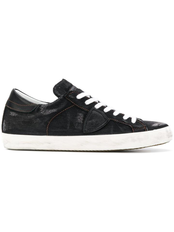 Philippe Model Distressed Denim Paris Sneakers - Black
