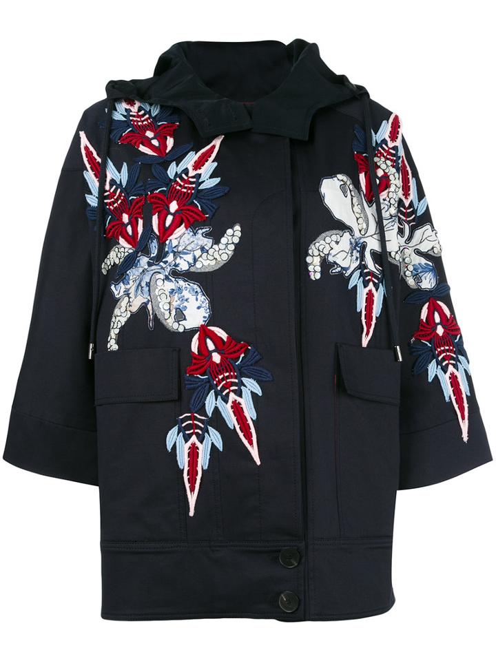 Antonio Marras Embroidered Floral Coat, Women's, Size: 36, Blue, Cotton/spandex/elastane/acetate/cotton