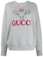 Gucci Tennis Motif Embroidered Sweatshirt - Grey
