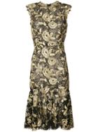 Monique Lhuillier Flared Hem Floral Dress - Black