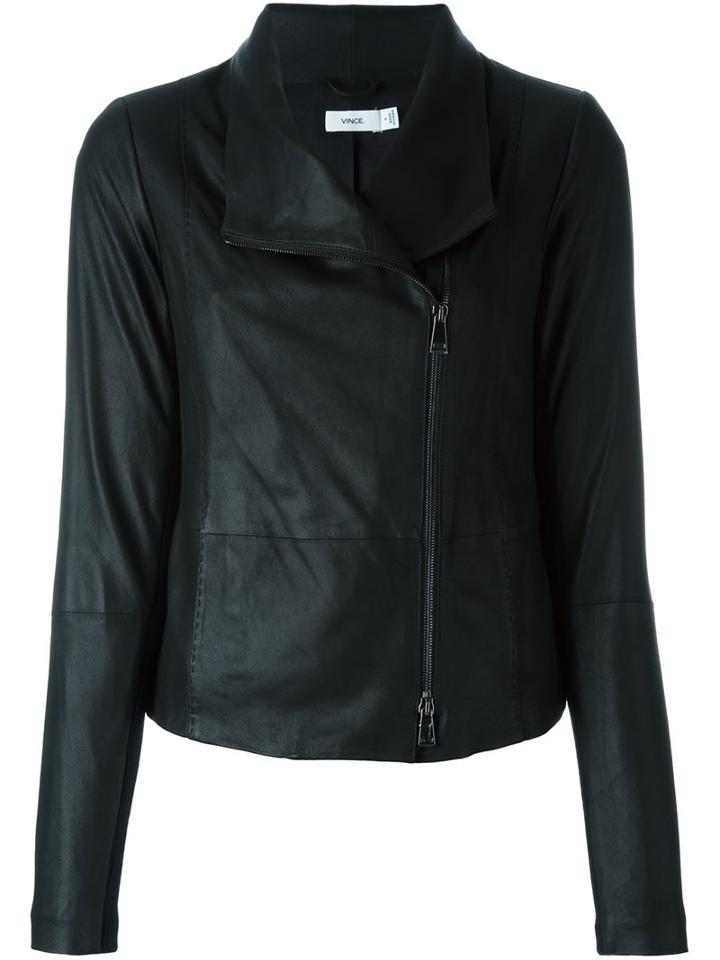 Vince Minimalist Biker Jacket, Women's, Size: Small, Black, Cotton/goat Skin/polyester/merino