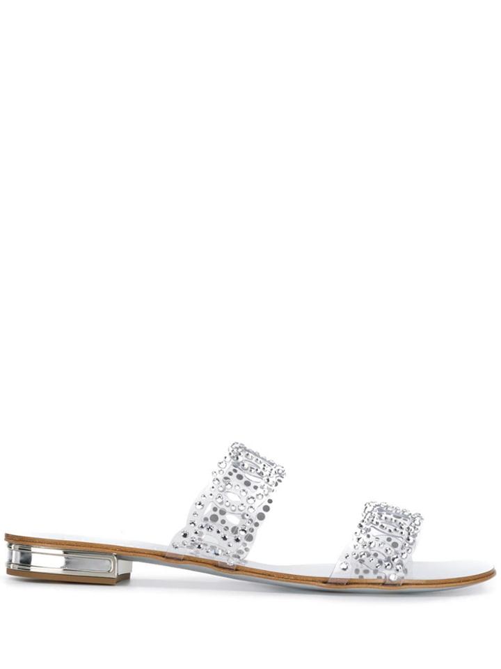 Casadei Rhinestone Flat Sandals - Silver