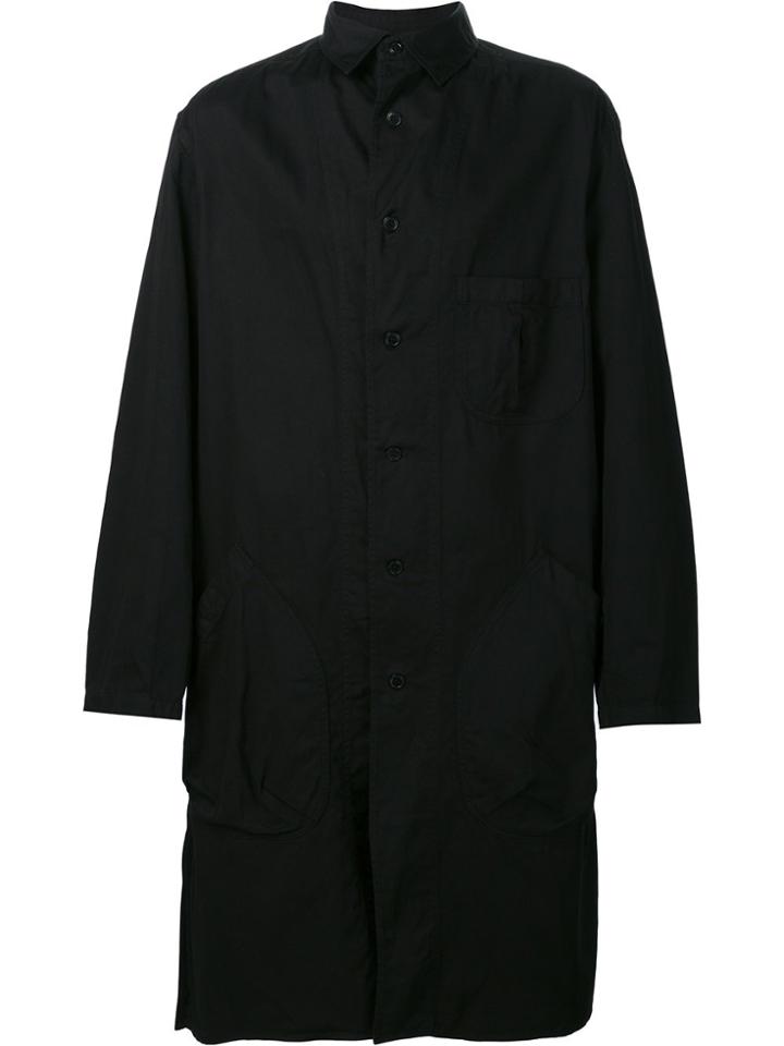 Yohji Yamamoto Knee-length Patch Pocket Coat - Black