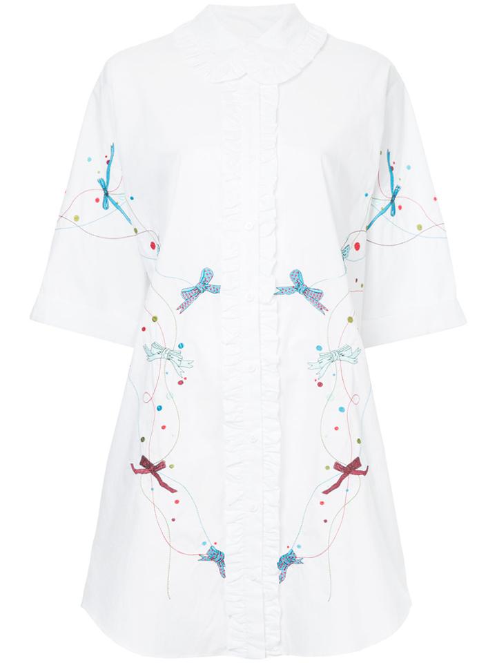 Romance Was Born Shepherdess Emb Shirt Dress - White