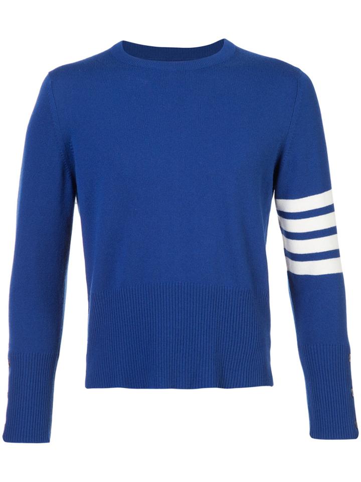 Thom Browne Short Crewneck Pullover With 4-bar Stripe In Blue Cashmere