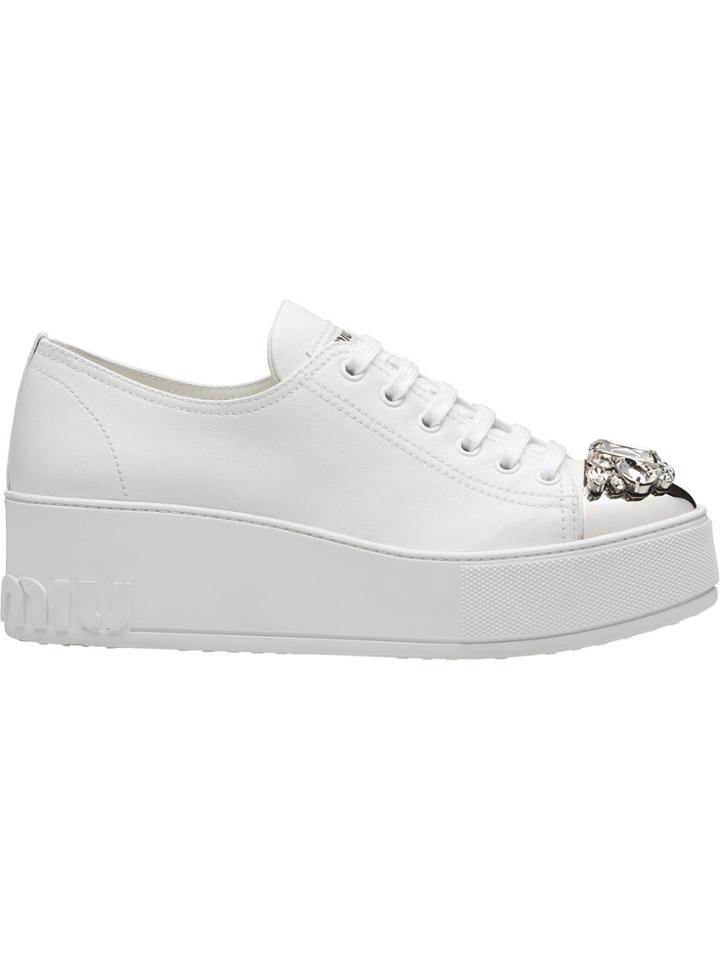 Miu Miu Swarovski Crystal Toe-cap Sneakers - White