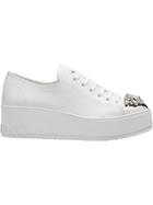 Miu Miu Swarovski Crystal Toe-cap Sneakers - White