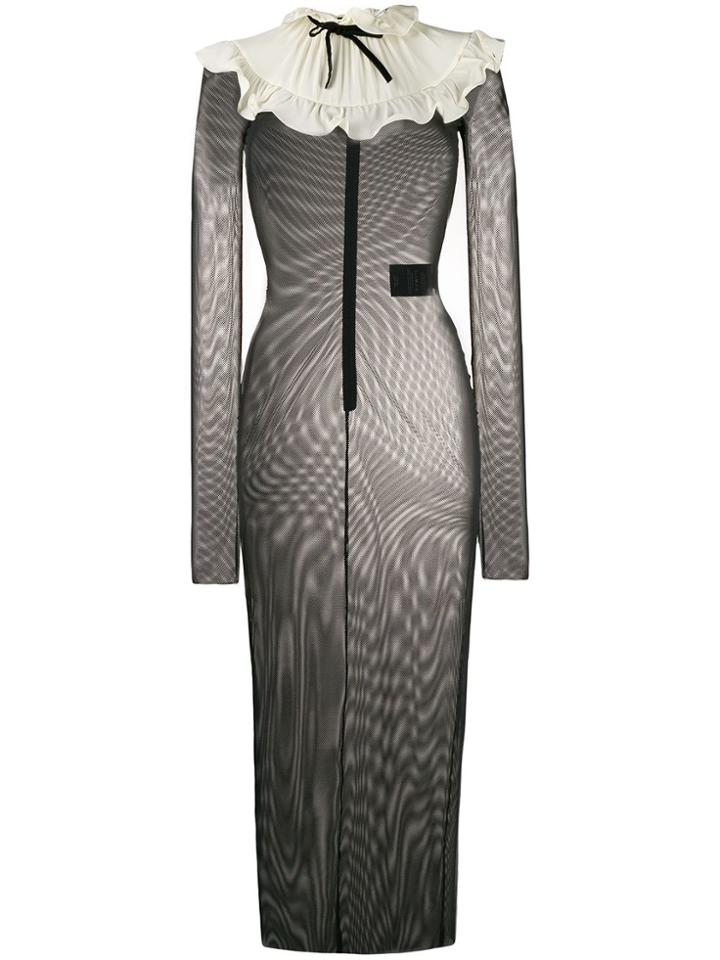 Alessandra Rich Ruffled Collar Mesh Fitted Dress - Black