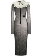 Alessandra Rich Ruffled Collar Mesh Fitted Dress - Black