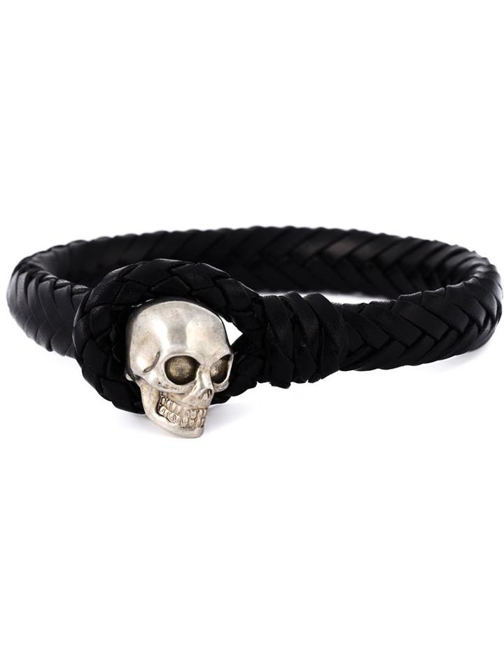 Alexander Mcqueen Woven Skull Bracelet, Men's, Black