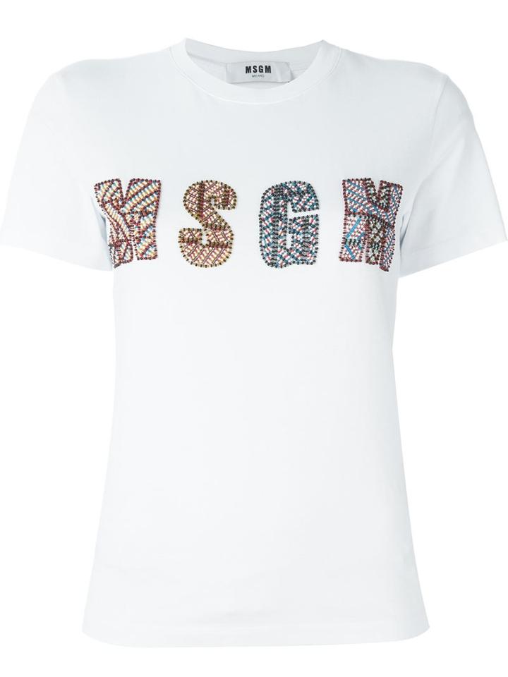 Msgm Embellished T-shirt, Women's, Size: Medium, White, Cotton