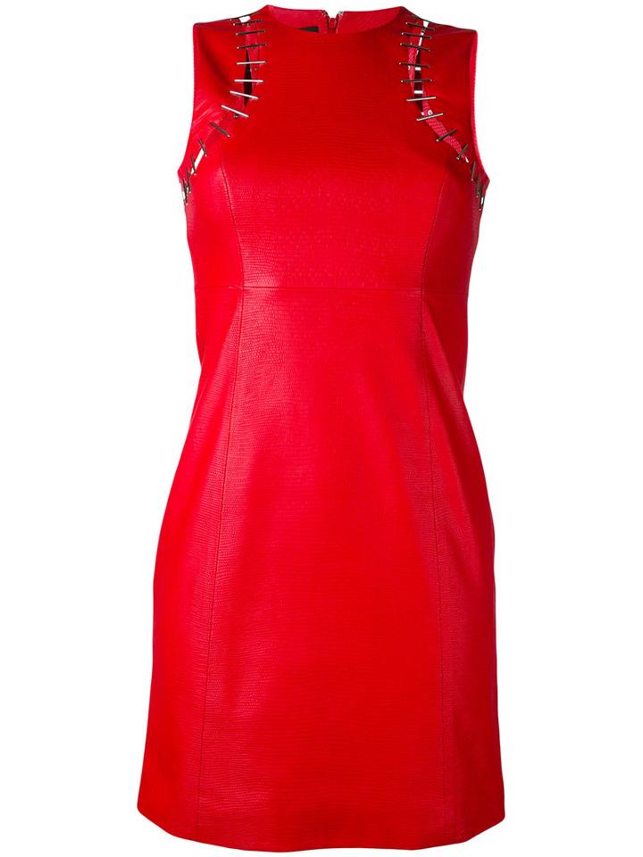 Versus - Cut-out Detail Fitted Dress - Women - Lamb Skin/polyester - 42, Red, Lamb Skin/polyester