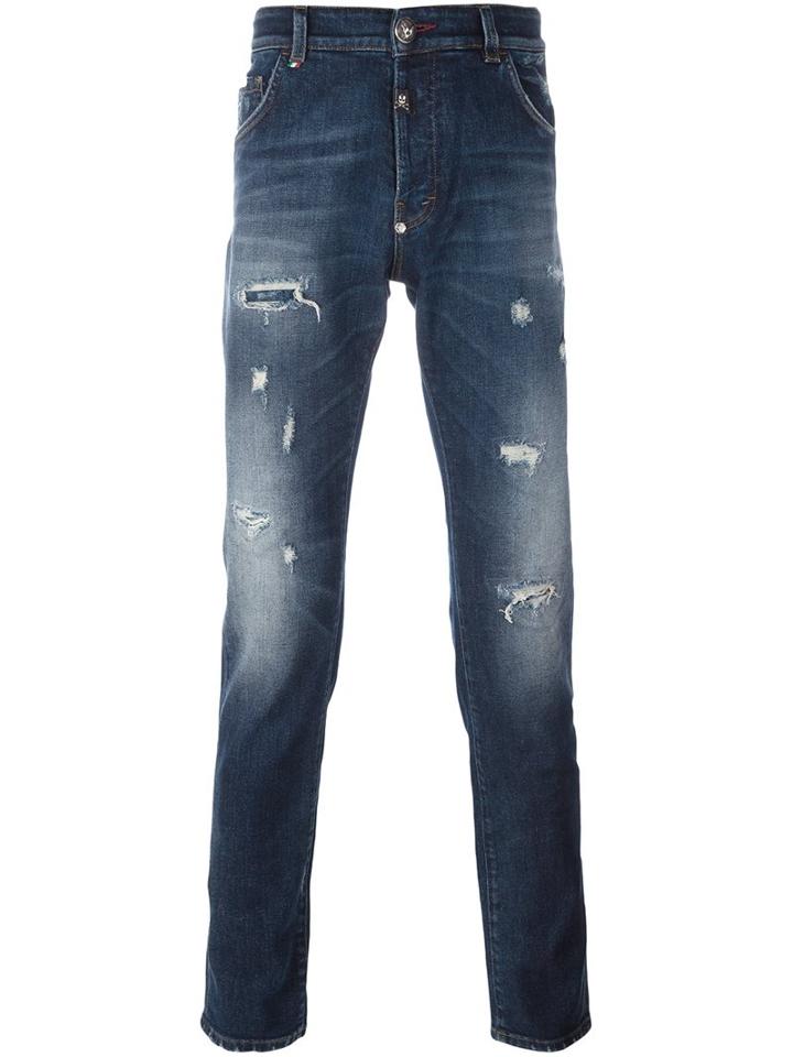 Philipp Plein Super Straight Cut Jeans, Men's, Size: 31, Blue, Polyester/cotton/spandex/elastane