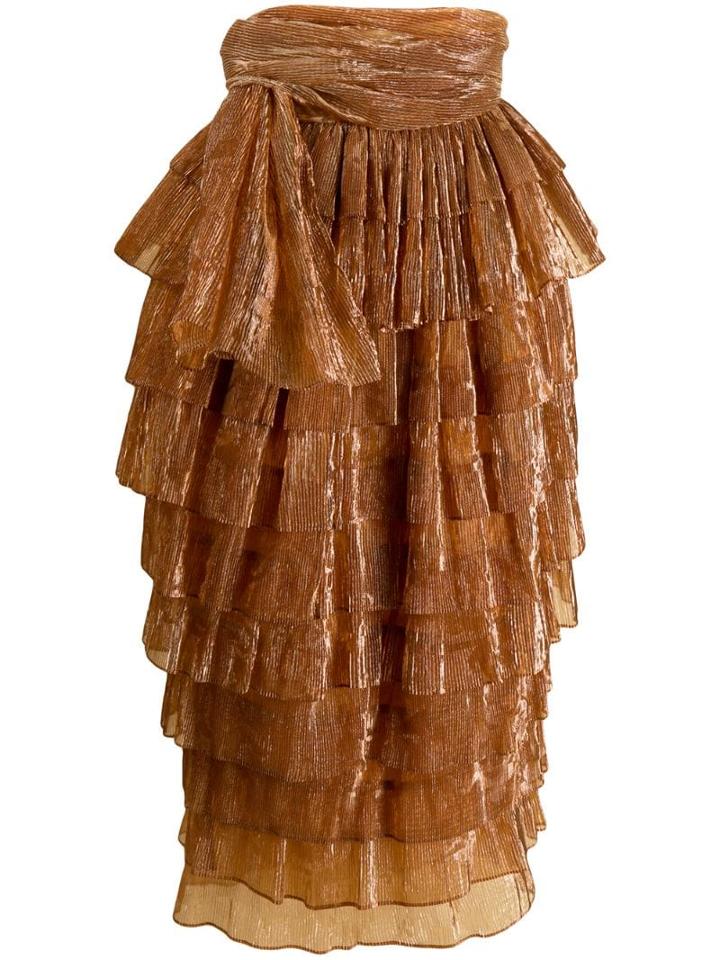 Romeo Gigli Pre-owned 1990's Ribbed Ruffled Midi Skirt - Orange