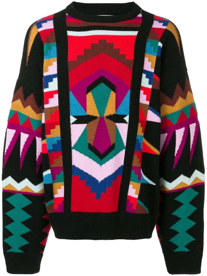 Laneus Geometric Knit Jumper - Black