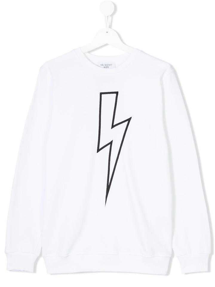 Neil Barrett Kids Lightning Bolt Outline Sweatshirt - White