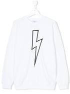 Neil Barrett Kids Lightning Bolt Outline Sweatshirt - White