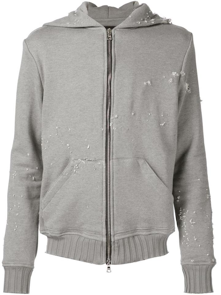 Amiri Distressed Zip Hoodie, Men's, Size: Xs, Grey, Cotton