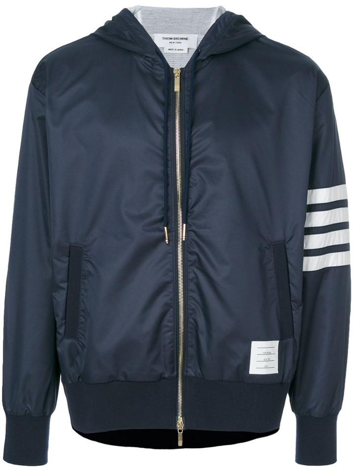 Thom Browne Seamed 4-bar Stripe Mesh Ripstop Zip-up Hoodie - Blue