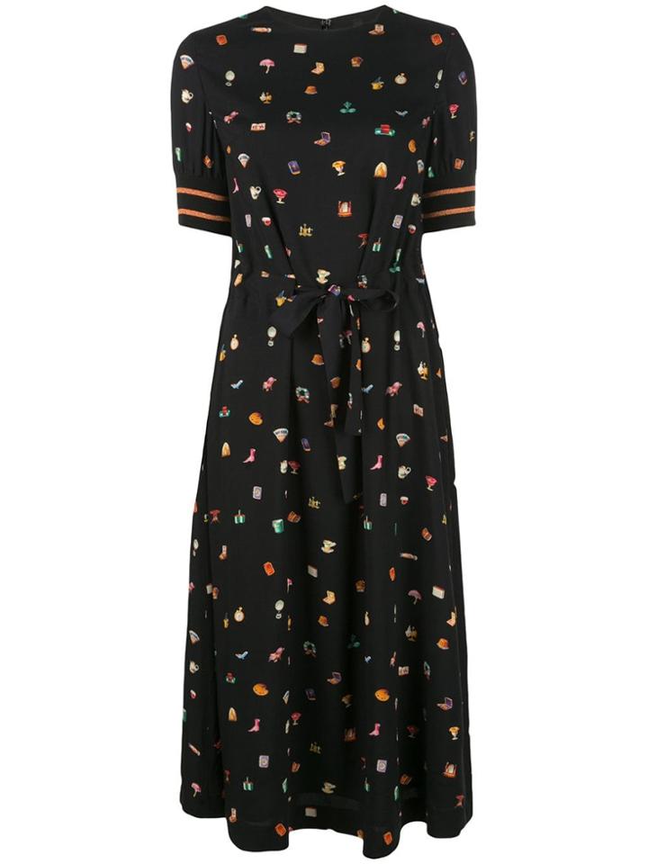 Undercover Mix Print Midi Dress - Black