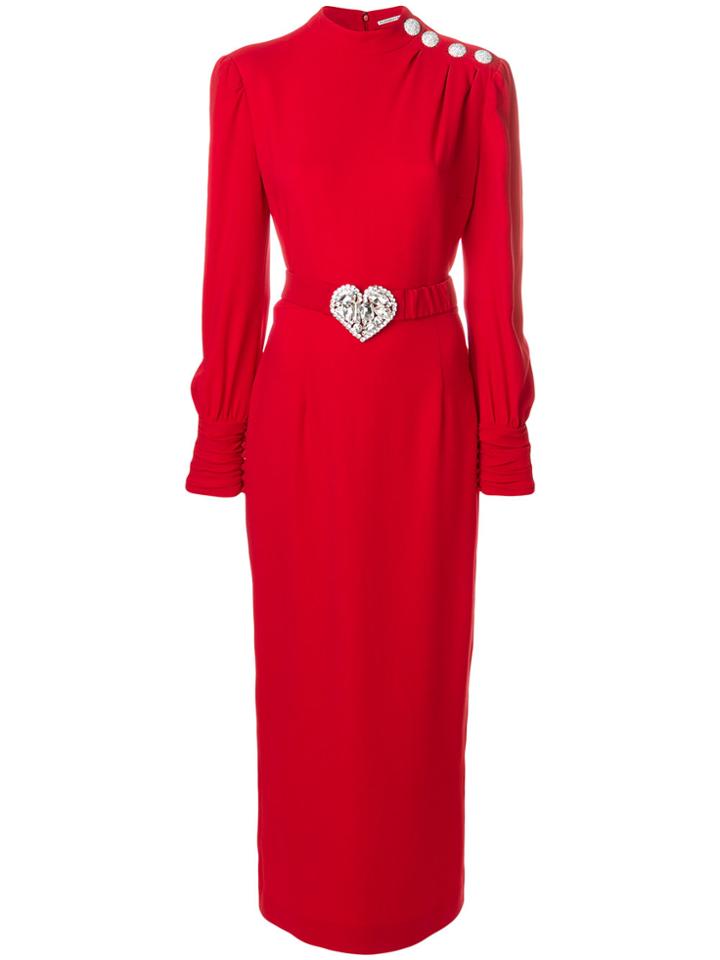 Alessandra Rich Long Sleeved Belted Dress - Red